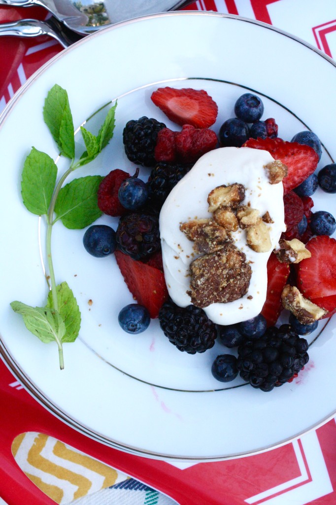 Summer berry recipe with caramelized walnuts