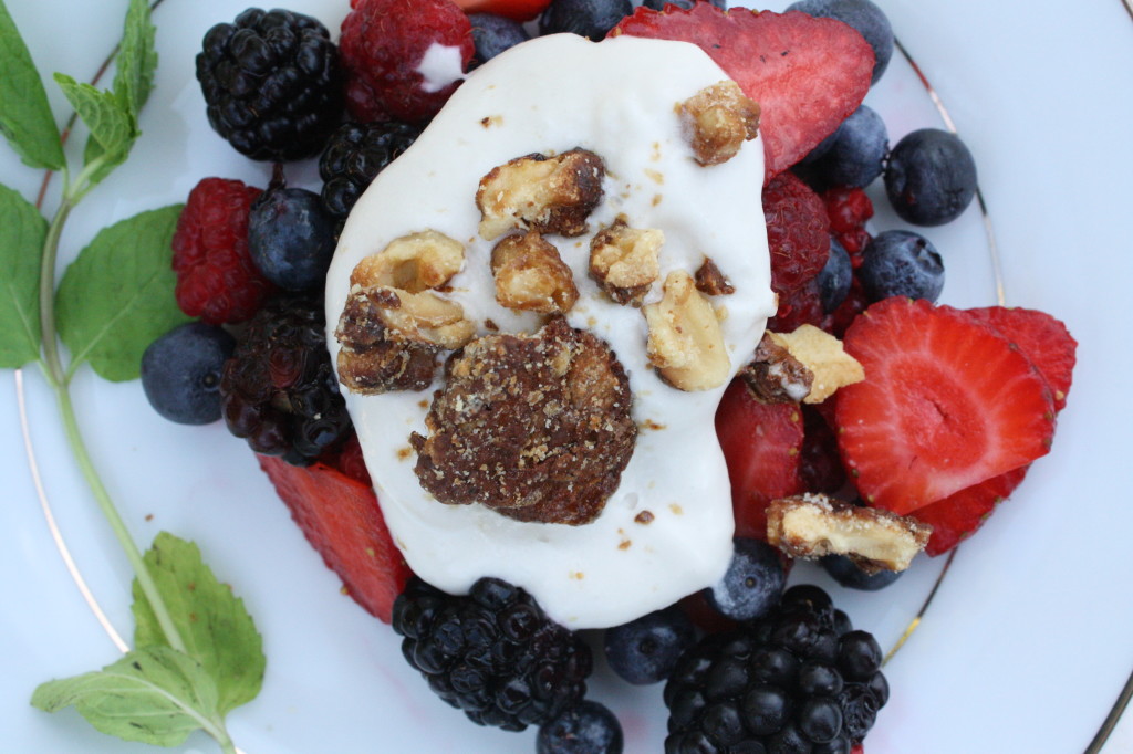 Summer berry recipe with caramelized walnuts